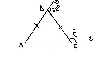 Вравнобедренном треугольнике внешний угол при вершине,противолежащей основанию,равен 52 градуса.найд