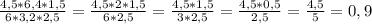 \frac{4,5 * 6,4 * 1,5}{6 * 3,2 * 2,5} = \frac{4,5 * 2 * 1,5}{6 * 2,5} = \frac{4,5 * 1,5}{3 * 2,5} = \frac{4,5 * 0,5}{2,5} = \frac{4,5}{5} = 0,9