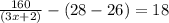 \frac{160}{(3x+2)}-(28-26)=18