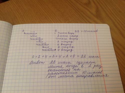 Митя делает 4 шага вперёд и 2 обратно,затем делает опять 4 шага и 2 обратно и. т.д. сколько всего он