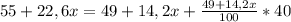 55+22,6x=49+14,2x+\frac{49+14,2x}{100}*40