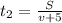 t_2= \frac{S}{v+5}