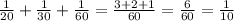 \frac{1}{20}+ \frac{1}{30}+ \frac{1}{60}= \frac{3+2+1}{60}= \frac{6}{60}= \frac{1}{10}