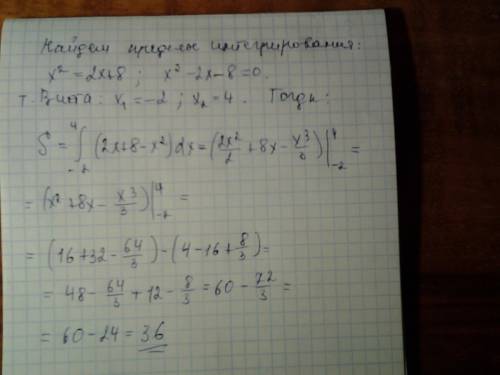 Вычислить площадь фигуры, ограниченной параболой y=x2 и прямой y=2x+8