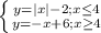 \left \{ {{y=|x|-2; x \leq 4} \atop {y=-x+6; x \geq 4}} \right.