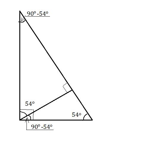 70 в прямоугольном треугольнике проведена высота к гипотенузе. какие углы эта высота образует с кате