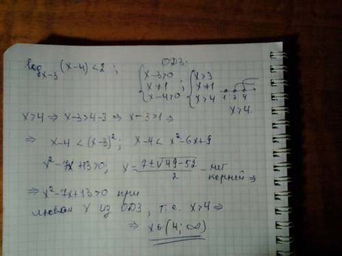 Log по основанию х-3 (х-4) меньше 2