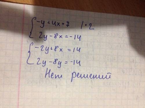 Система имеет решение или нет если имеет то сколько ? 4х-у=7 2у+14=8х