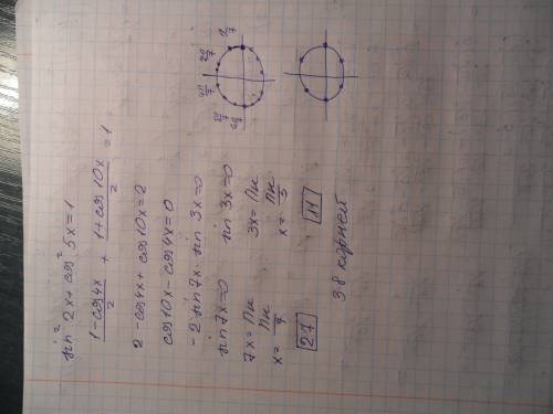 Решить уравнение sin^2(2x)+cos^2(5x)=1 надо указать число решений этого ур-я, принадлежащих промежут