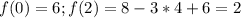 f(0) = 6; f (2) = 8-3*4+6=2