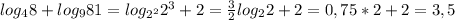 log_48+log_981=log_{2^2}2^3+2= \frac{3}{2} log_22+2=0,75*2+2=3,5