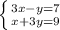 \left \{ {{3x-y=7} \atop {x+3y=9}} \right.