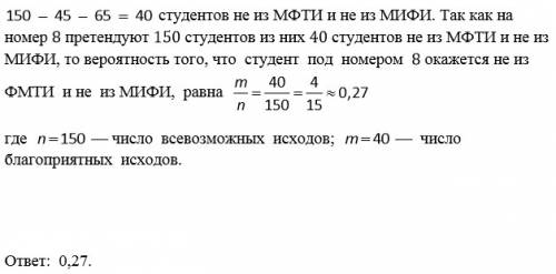 Волимпиаде по программированию участвуют 150 студентов: 45 из мифи, 65 из мфти, остальные - из други