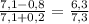 \frac{7,1-0,8}{7,1+0,2}=\frac{6,3}{7,3}