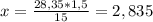 x =\frac{28,35 * 1,5}{15} = 2,835