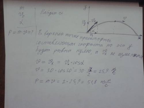 Тело массой 2 кг брошено с начальной скоростью 30м/с под углом 30 градусов к горизонту. определить м