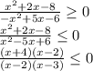 \frac{x^2+2x-8}{-x^2+5x-6} \geq 0 \\ \frac{x^2+2x-8}{x^2-5x+6} \leq 0 \\\frac{(x+4)(x-2)}{(x-2)(x-3)} \leq 0