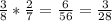 \frac{3}{8} * \frac{2}{7} = \frac{6}{56} = \frac{3}{28}