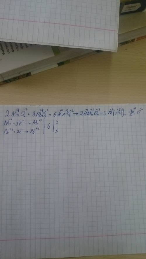 Электронно ионный mno2 + pbo2 + hno3 - hmno4 + pb(no3)2 + h2o