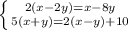 \left\{{{2(x-2y)=x-8y}\atop{5(x+y)=2(x-y)+10}}\right.