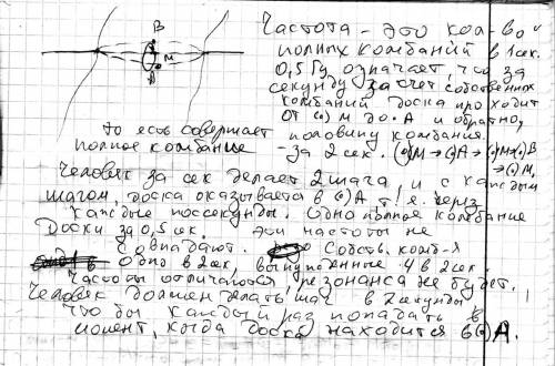 Частота собственных колебаний доски, положенной через ручей, равна 0,5 гц. наступит ли явление механ