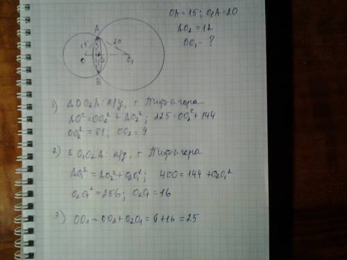 Две сферы, радиусы которых равны 15 и 20, пересекаются по окружности , радиус которой равен 12. найд