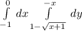 \int\limits^0_{-1} {} \, dx \int\limits^{-x}_{1- \sqrt{x+1} } {} \, dy