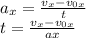 a_x = \frac{v_x - v_{0x}}{t} \\ &#10;t = \frac{v_x - v_{0x}}{ax}