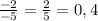 \frac{-2}{-5} = \frac{2}{5} =0,4