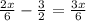 \frac{2x}{6} - \frac{3}{2} = \frac{3x}{6}