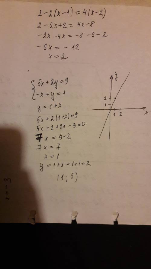 Решите систему уравнений графически {5x+2y=9 -x+y=1