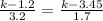 \frac{k-1.2}{3.2} = \frac{k-3.45}{1.7}