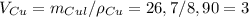 V_{Cu}=m_{Cul}/\rho_{Cu}={26,7/8,90} = 3