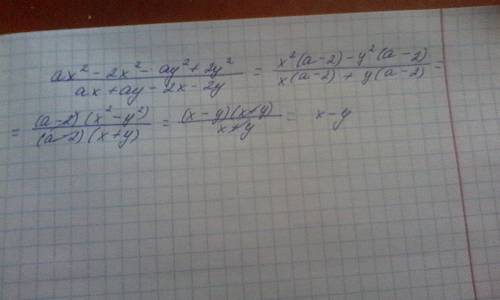 Сократите дробь ax^2-2x^2-ay^2+2y^2/ax+ay-2x-2y