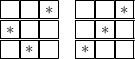 \boxed{\phantom{*}}\boxed{\phantom{*}}\boxed{*}\quad\boxed{\phantom{*}}\boxed{\phantom{*}}\boxed{*}\\\boxed{*}\boxed{\phantom{*}}\boxed{\phantom{*}}\quad\boxed{\phantom{*}}\boxed{*}\boxed{\phantom{*}}\\\boxed{\phantom{*}}\boxed{*}\boxed{\phantom{*}}\quad\boxed{*}\boxed{\phantom{*}}\boxed{\phantom{*}}