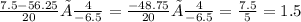 \frac{7.5-56.25}{20} × \frac{4}{-6.5} = \frac{-48.75}{20} × \frac{4}{-6.5} = \frac{7.5}{5} =1.5