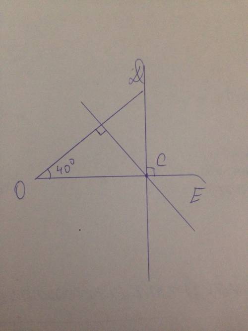 Постройте угол дое, равны 40 градусов. отметьте точку с на стороне ое и проведите через неё прямые,