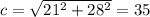 c= \sqrt{21^2+28^2} =35