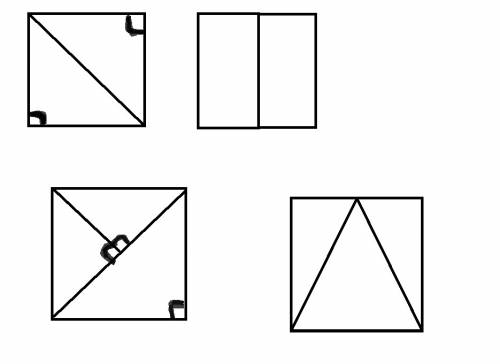 Как составить квадрат из: двух прямоугольных треугольников; 2 прямоугольников; 3 прямоугольных треуг