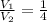 \frac{ V_{1} }{ V_{2} } = \frac{1}{4}