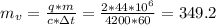 m_v= \frac{q*m}{c*\Delta t} = \frac{2*44*10^{6}}{4200*60} =349.2