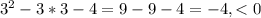 3^2-3*3-4=9-9-4=-4,