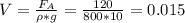 V= \frac{F_A}{\rho*g} = \frac{120}{800*10} = 0.015