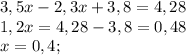 3,5x-2,3x+3,8=4,28\\1,2x=4,28-3,8=0,48\\x=0,4;