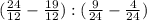 ( \frac{24}{12} -\frac{19}{12}) :( \frac{9}{24} - \frac{4}{24} )