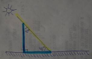 Под каким углом к горизонту находится солнце, если длина тени предмета равна его высоте? с рисунком