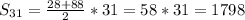 S_{31}= \frac{28+88}{2} *31=58*31=1798