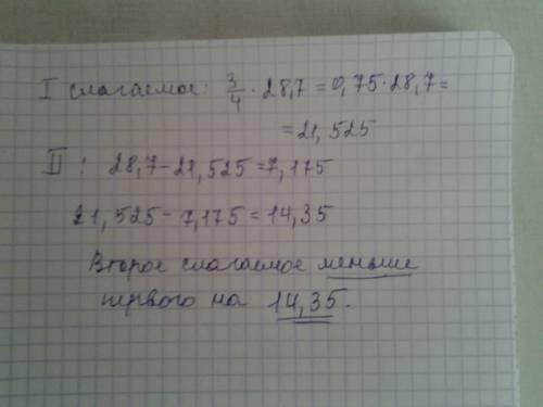 Сумма двух чисел ровна 28,7 на сколько второе слагаемое больше первого , если если первое составляет