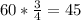 60* \frac{3}{4} =45