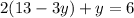 2(13-3y)+y=6